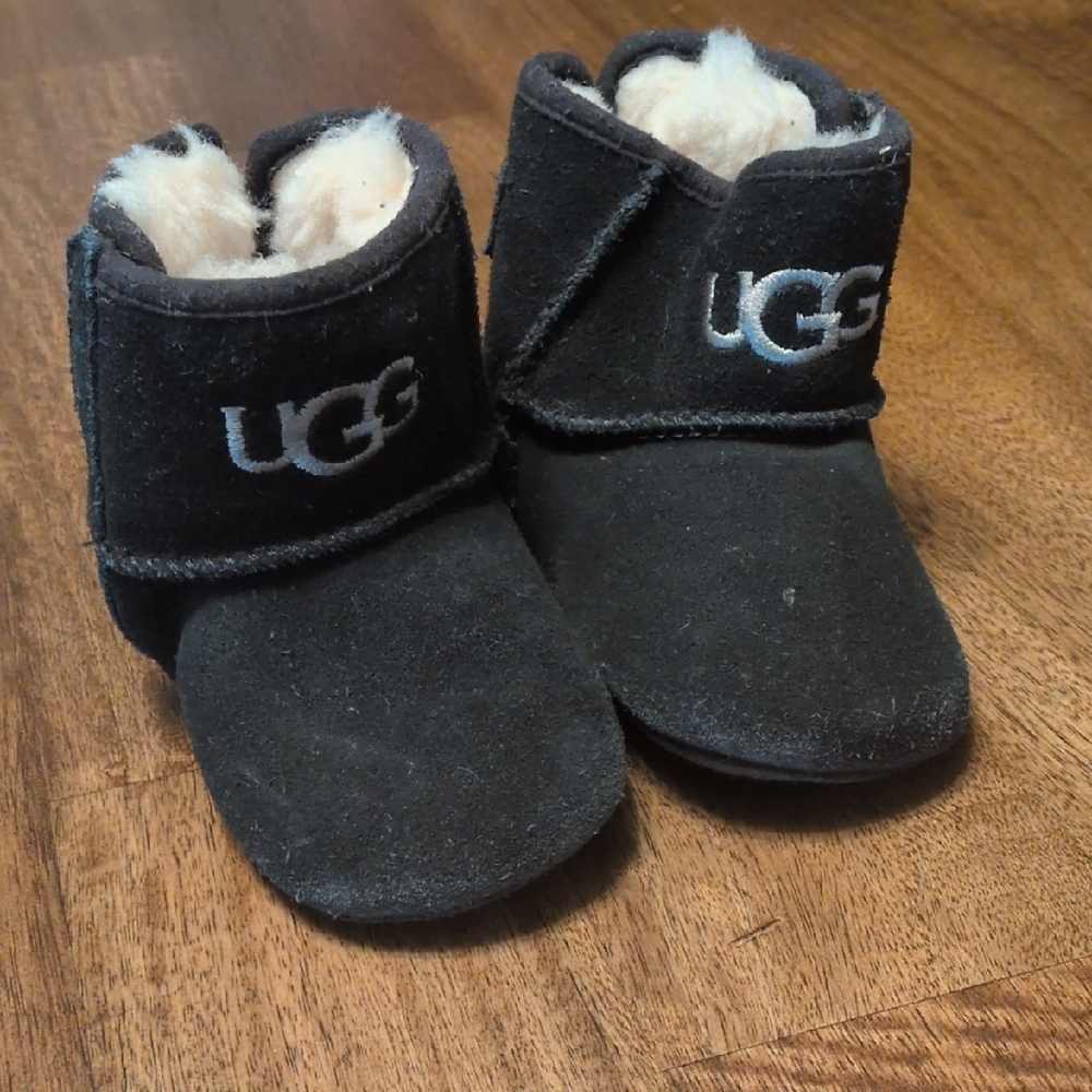 UGG Kids Black Boots with Cream Lining